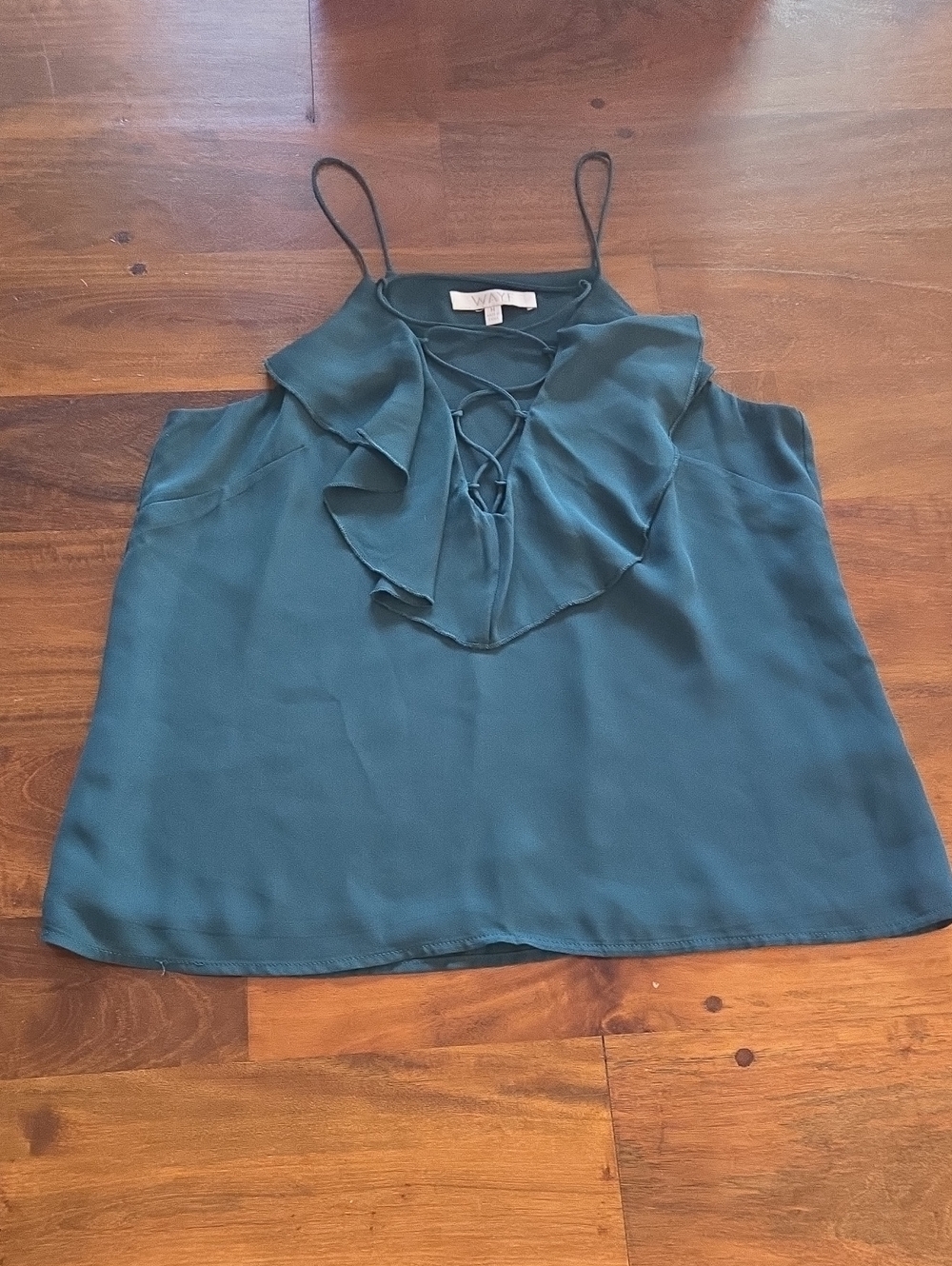 Wayf Teal Ruffle Lace-Up Camisole Size Medium